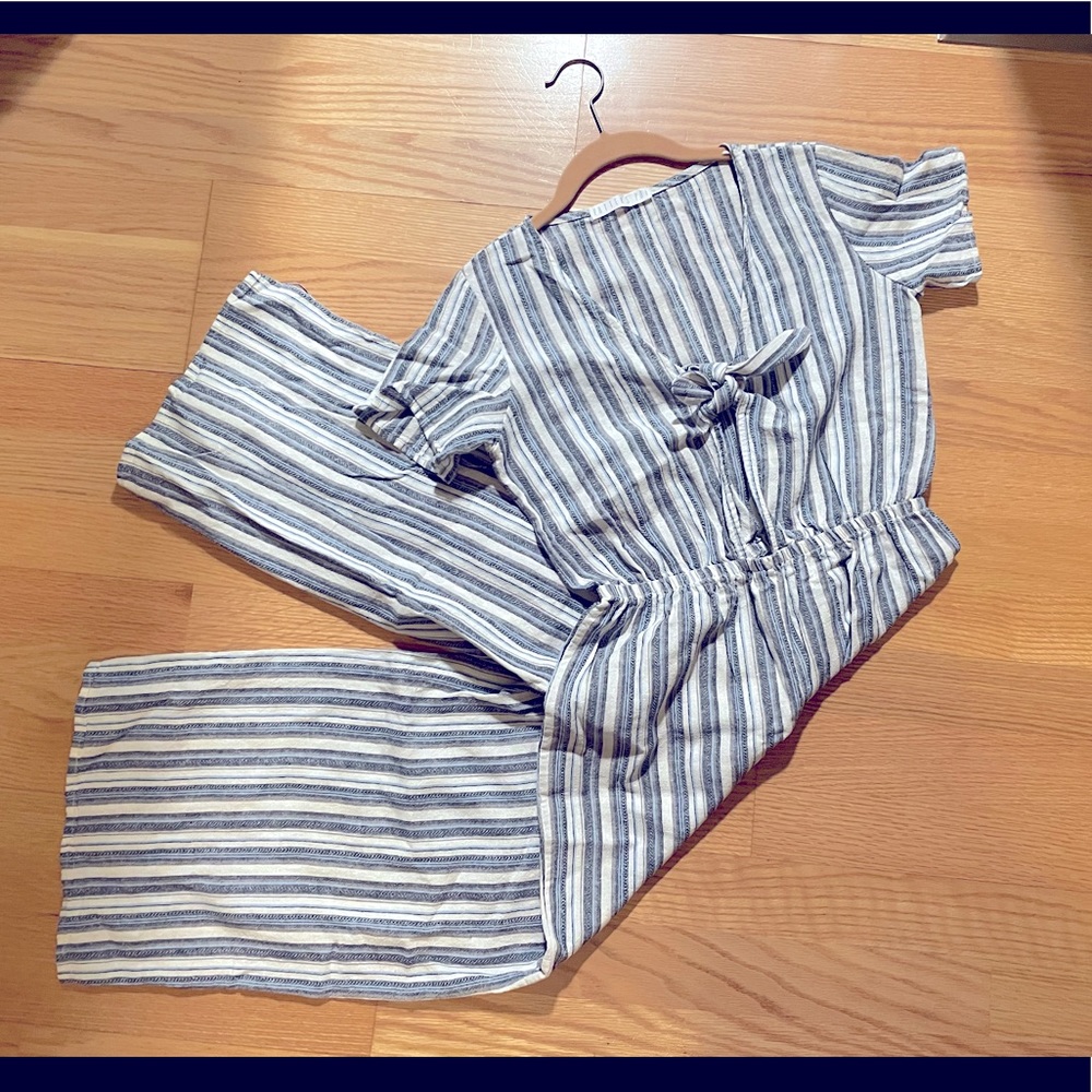 Potters Pot blue pinstripe jumpsuit